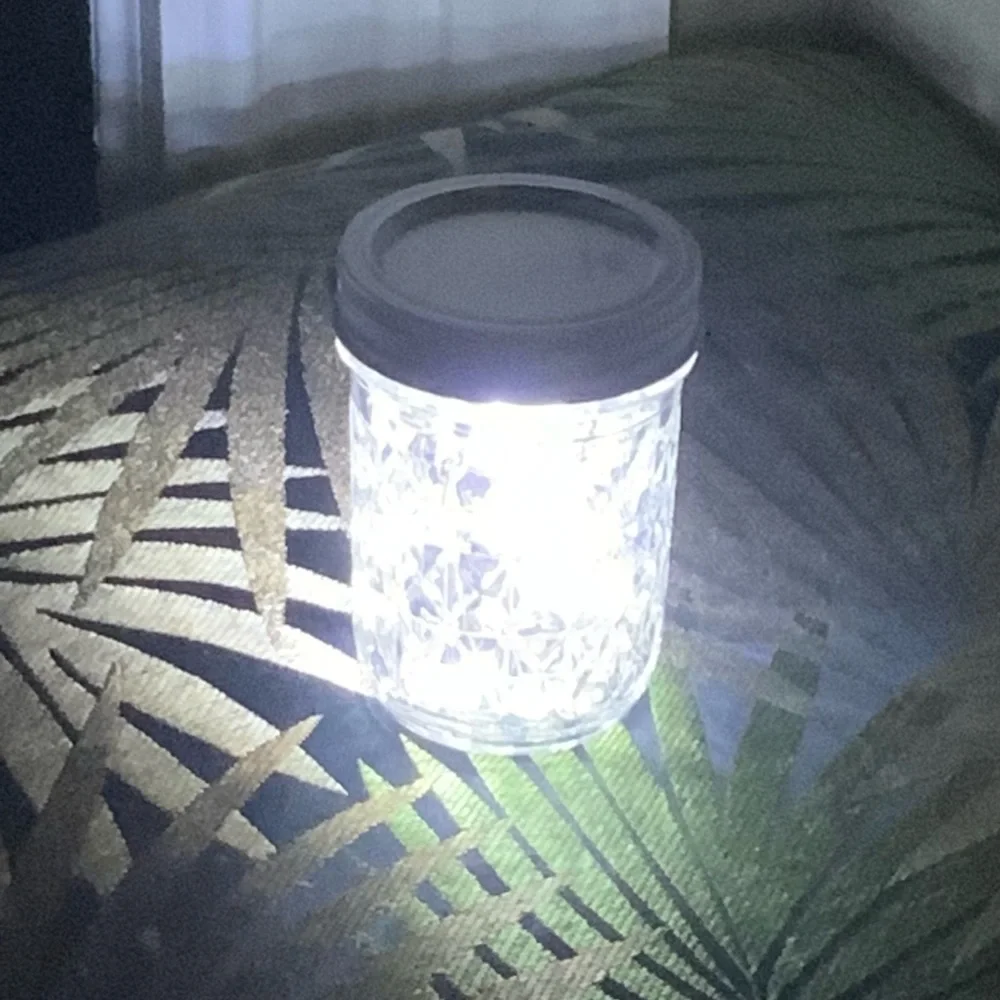 WHITE 1/2 PINT MASON JAR w/ LED FAIRY-LIGHTS/HANDMADE - Picture 9 of 9